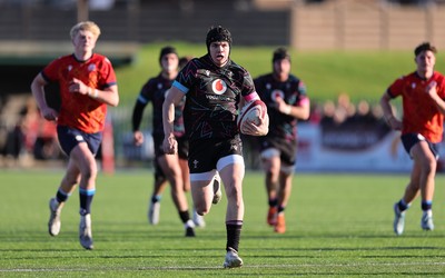121225 - Wales U20 v Scotland U20, International Friendly - Rhys Cummings of Wales races in to score try