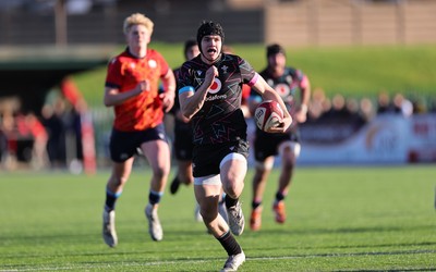 121225 - Wales U20 v Scotland U20, International Friendly - Rhys Cummings of Wales races in to score try