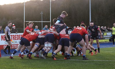 121225 - Wales U20 v Scotland U20, International Friendly - Wales drive over for Evan Minto of Wales to score