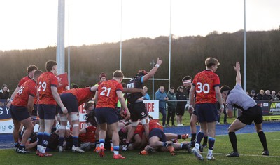 121225 - Wales U20 v Scotland U20, International Friendly - Wales drive over for Evan Minto of Wales to score