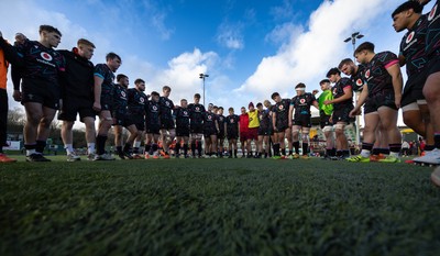 121225 - Wales U20 v Scotland U20, International Friendly - The Wales team huddle up at the end of the match