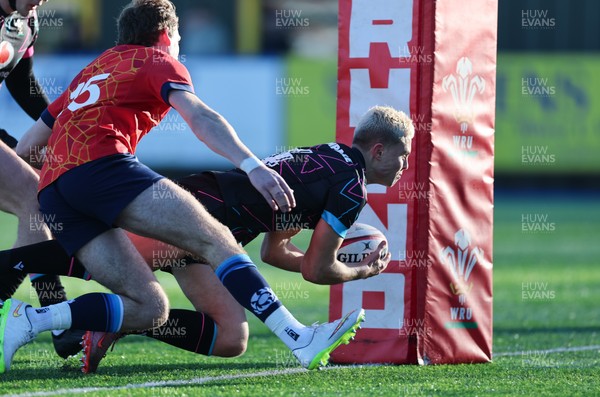 121225 - Wales U20 v Scotland U20, International Friendly - Evan Morris of Wales races in to score try