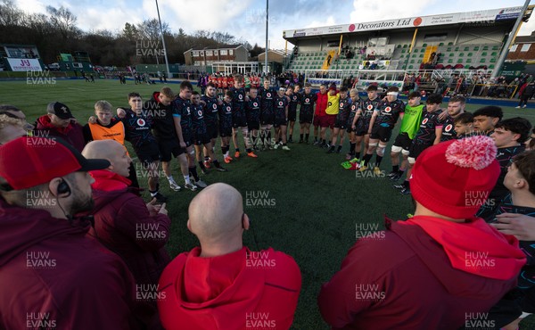 121225 - Wales U20 v Scotland U20, International Friendly - The Wales team huddle up at the end of the match