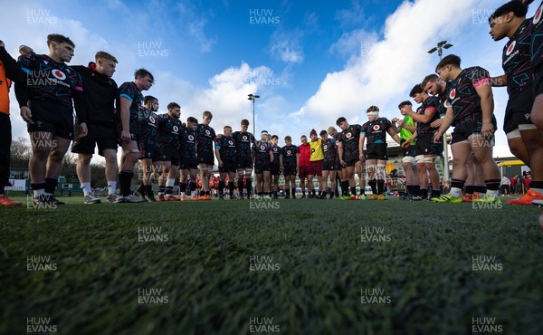 121225 - Wales U20 v Scotland U20, International Friendly - The Wales team huddle up at the end of the match