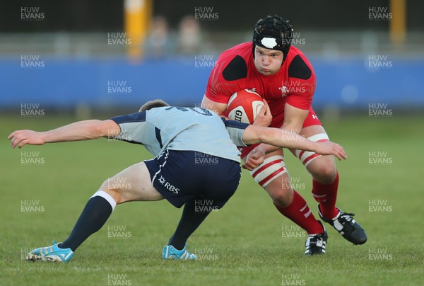 140514 - Wales U20 v Scotland U20, Junior World Championship warm-up match, Bridgend - Wales' Olly Cracknell takes on Scotland's Rory Hutchison