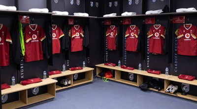 200226 - Wales U20 v Scotland U20, 2026 U20 Six Nations - Match jerseys hang in the Wales changing room
