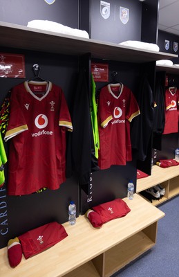 200226 - Wales U20 v Scotland U20, 2026 U20 Six Nations - Match jerseys hang in the Wales changing room