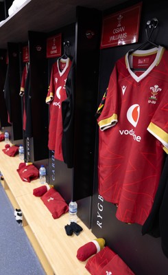 200226 - Wales U20 v Scotland U20, 2026 U20 Six Nations - Match jerseys hang in the Wales changing room