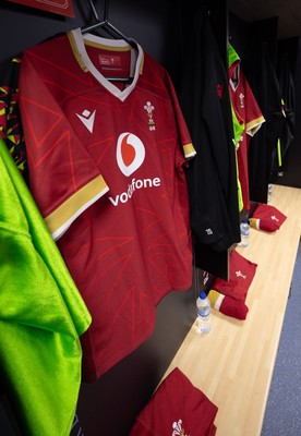 200226 - Wales U20 v Scotland U20, 2026 U20 Six Nations - Match jerseys hang in the Wales changing room