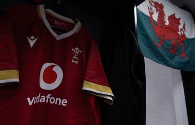 200226 - Wales U20 v Scotland U20, 2026 U20 Six Nations - Match jerseys hang in the Wales changing room