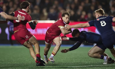 200226 - Wales U20 v Scotland U20, 2026 U20 Six Nations - Carwyn Leggatt-Jones of Wales breaks for the line
