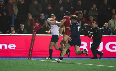 200226 - Wales U20 v Scotland U20, 2026 U20 Six Nations -  Dylan Scott of Wales scores try
