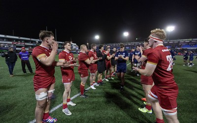 200226 - Wales U20 v Scotland U20, 2026 U20 Six Nations - Wales players at the end of the match