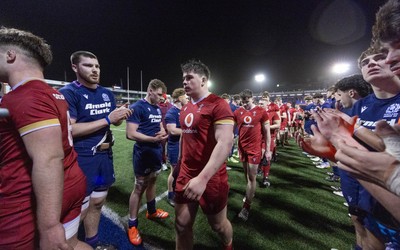 200226 - Wales U20 v Scotland U20, 2026 U20 Six Nations - Wales players at the end of the match