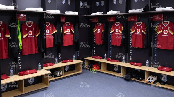 200226 - Wales U20 v Scotland U20, 2026 U20 Six Nations - Match jerseys hang in the Wales changing room