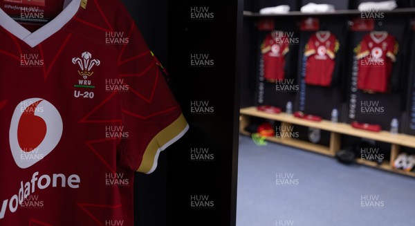 200226 - Wales U20 v Scotland U20, 2026 U20 Six Nations - Match jerseys hang in the Wales changing room