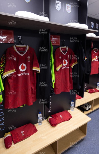 200226 - Wales U20 v Scotland U20, 2026 U20 Six Nations - Match jerseys hang in the Wales changing room