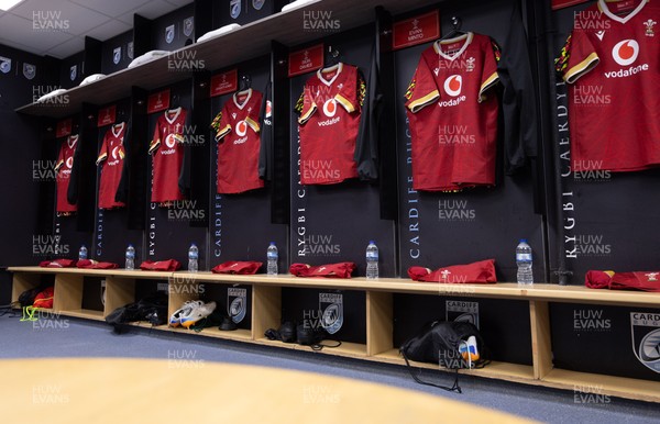 200226 - Wales U20 v Scotland U20, 2026 U20 Six Nations - Match jerseys hang in the Wales changing room