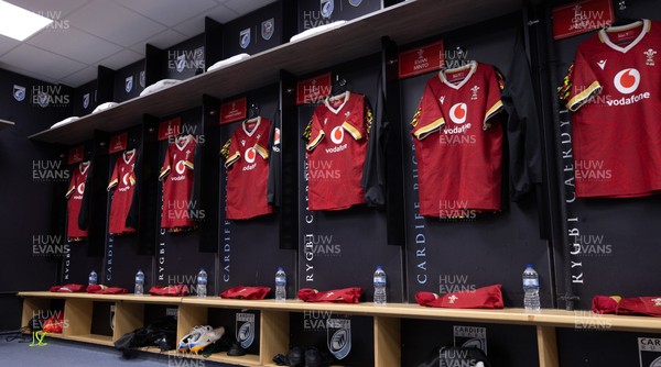 200226 - Wales U20 v Scotland U20, 2026 U20 Six Nations - Match jerseys hang in the Wales changing room