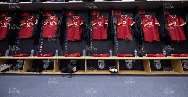 200226 - Wales U20 v Scotland U20, 2026 U20 Six Nations - Match jerseys hang in the Wales changing room