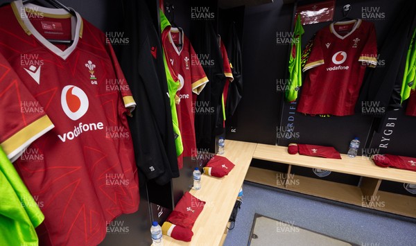 200226 - Wales U20 v Scotland U20, 2026 U20 Six Nations - Match jerseys hang in the Wales changing room