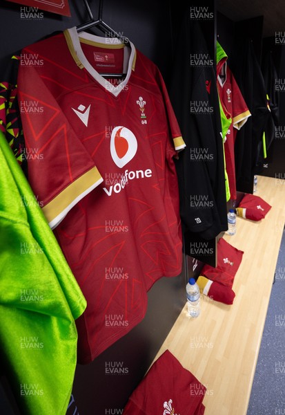 200226 - Wales U20 v Scotland U20, 2026 U20 Six Nations - Match jerseys hang in the Wales changing room