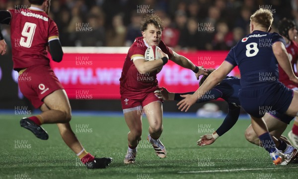 200226 - Wales U20 v Scotland U20, 2026 U20 Six Nations - Carwyn Leggatt-Jones of Wales breaks for the line