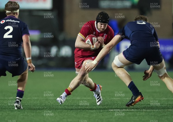 200226 - Wales U20 v Scotland U20, 2026 U20 Six Nations - Evan Minto of Wales charges forward