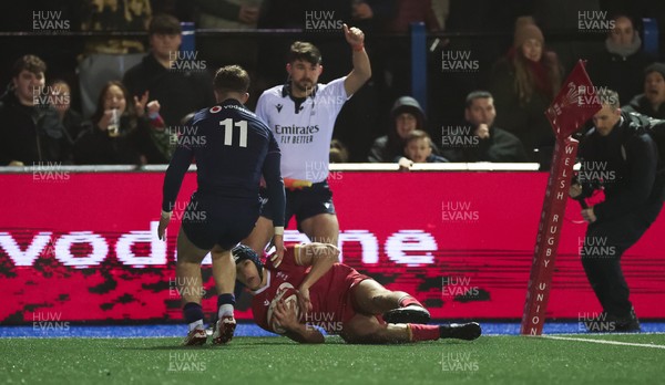 200226 - Wales U20 v Scotland U20, 2026 U20 Six Nations -  Dylan Scott of Wales scores try