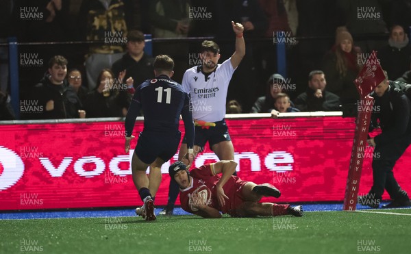 200226 - Wales U20 v Scotland U20, 2026 U20 Six Nations -  Dylan Scott of Wales scores try