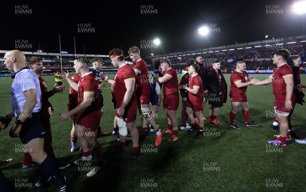 200226 - Wales U20 v Scotland U20, 2026 U20 Six Nations - Wales players at the end of the match