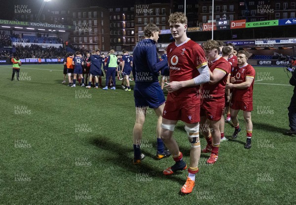 200226 - Wales U20 v Scotland U20, 2026 U20 Six Nations - Wales players at the end of the match