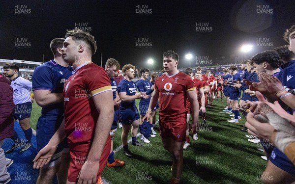 200226 - Wales U20 v Scotland U20, 2026 U20 Six Nations - Wales players at the end of the match