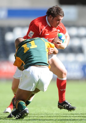 22.06.08 - Wales Under 20 v South Africa Under 20 - IRB Junior World Championship 2008 - 3rd Place Play-Off - Wales' Ryan Bevington is tackled by South Africa's Lionel Mapoe. 