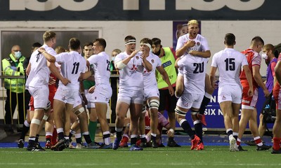 070721 - Wales U20s v England U20s - U20s 6 Nations Championship - England celebrate at full time