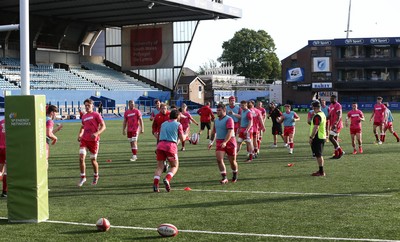 070721 - Wales U20 v England U20, 2021 Six Nations U20 Championship - The Wales team warms up ahead of the match against England