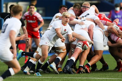 070721 - Wales U20 v England U20, 2021 Six Nations U20 Championship - Jack van Poortvliet of England feeds the ball out