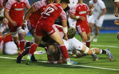 070721 - Wales U20 v England U20, 2021 Six Nations U20 Championship - Nahum Merigan of England powers over to score try