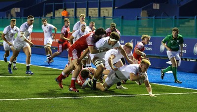 070721 - Wales U20 v England U20, 2021 Six Nations U20 Championship - Nahum Merigan of England powers over for a try in the final minute of the match