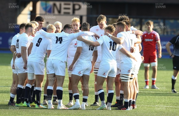 070721 - Wales U20 v England U20, 2021 Six Nations U20 Championship - The England team huddle up at the start of the match
