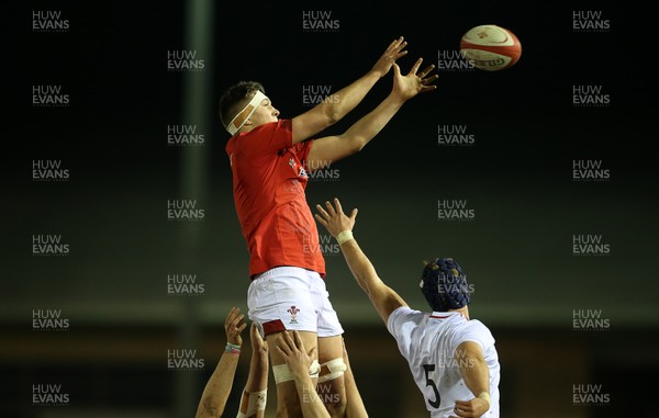 220219 - Wales U20s v England U20s - U20s 6 Nations Championship - Teddy Williams of Wales wins the line out