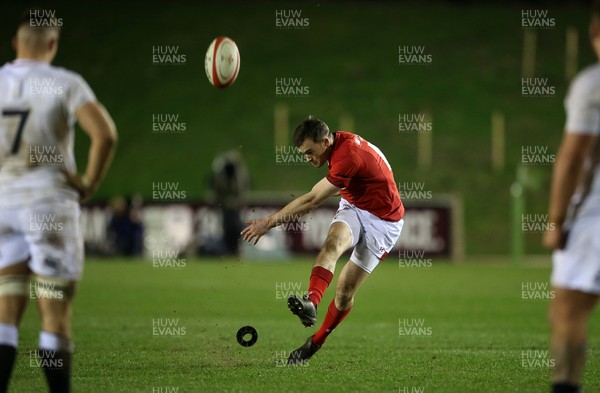 220219 - Wales U20s v England U20s - U20s 6 Nations Championship - Cai Evans of Wales kicks a penalty