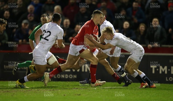 220219 - Wales U20s v England U20s - U20s 6 Nations Championship - Deon Smith of Wales pushes over to score the winning try