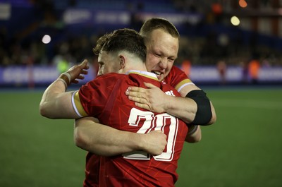 140325 - Wales U20s v England U20s - U20s Six Nations Championship - Ioan Emanuel of Wales celebrates at full time