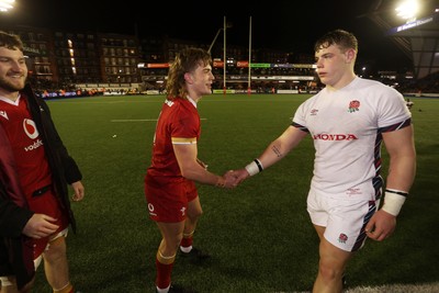 140325 - Wales U20s v England U20s - U20s Six Nations Championship - Aidan Boshoff of Wales shakes hands with the opposition at full time