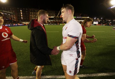 140325 - Wales U20s v England U20s - U20s Six Nations Championship - Evan Minto of Wales shakes hands with the opposition at full time