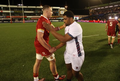 140325 - Wales U20s v England U20s - U20s Six Nations Championship - Luke Evans of Wales shakes hands with the opposition at full time