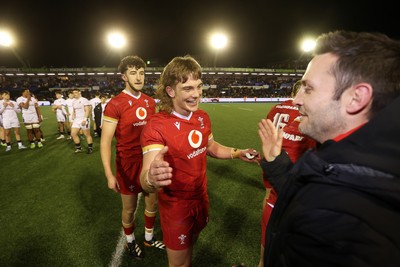 140325 - Wales U20s v England U20s - U20s Six Nations Championship - Aidan Boshoff of Wales celebrates at full time