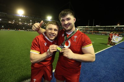 140325 - Wales U20s v England U20s - U20s Six Nations Championship - Tom Bowen and Harry Thomas of Wales 