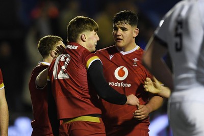 140325 - Wales U20 v England U20 - Six Nations Chamionship - Steffan Emanuel of Wales U20s celebrates scoring a try with team mates